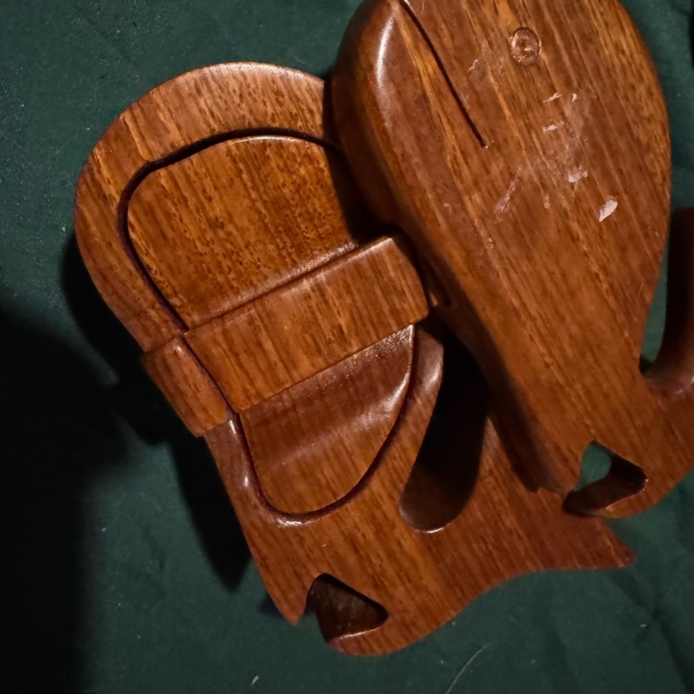 Wooden whale shaped puzzle box